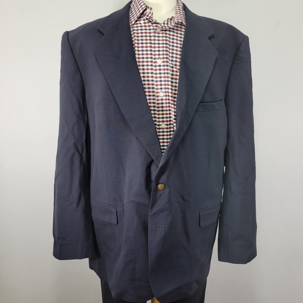 Stafford Traveler Plus Men's Sport Coat Blazer Two Button Navy Wool Blend 48L